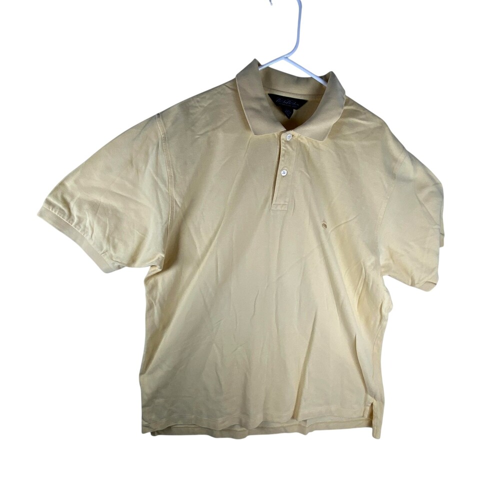 Brooks Brothers Polo Shirt Mens Large Yellow Cotton Short Sleeve Logo Casual